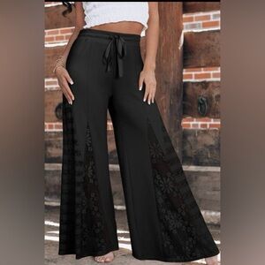 Boho Lace Patchwork Wide Leg Pants – NWT – Black